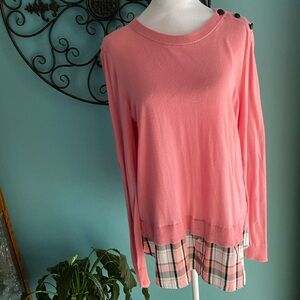 EUC Crown & Ivy Long Sleeve Tunic Top SZ LG Pink/Black/White